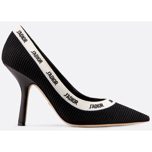 Dior J'adior Jadior Black White Ribbon Logo Embroidered Cotton Heel Pump 38.5